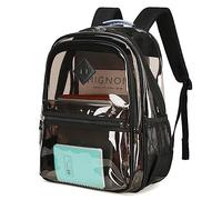 ASKSKY Sac à dos transparent approuvé par les stades, 0,5 mm d'épaisseur en PVC transparent, sac à dos robuste pour l'école, PVC noir, Regular, Classique