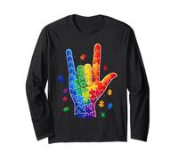 ASL I Love You Puzzle en Langue des Signes pour Sensibilisation à l'Autisme Manche Longue