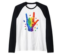 ASL I Love You Puzzle en Langue des Signes pour Sensibilisation à l'Autisme Manche Raglan