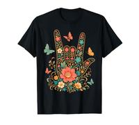 ASL Love You Boho Floral Sign Language SLP Therapist T-Shirt Graphique avec Valeur