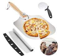 Aslanka Kit de préparation de pizza, spatule à pizza pliante en aluminium avec coupe-pizza et roue à pizza, accessoires de four pour la cuisson de la pâte à pizza faite maison