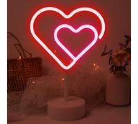 Aslanka Lampe néon LED double couche en forme de cœur pour chambre à coucher, veilleuse, alimentation par piles ou USB, pour anniversaires, fêtes, salons, tables à manger, enfants, cadeaux