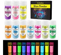 Aslanka poudre lumineuse, 200g pigment phosphorescent, peinture fluorescente dans le noir pour Slime, Ongles, Résine, Peinture, la peinture acrylique, l'artisanat (20g x 10 Couleurs)