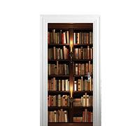 ASLKK Sticker Porte 3D Trompe l'oeil Effect, Livre De Bibliothèque Interieure Papier Peint Peintures Murales Imperméable Amovible Autocollants Auto-Adhésif pour Décoration Mur Papier Peint (95x215cm)