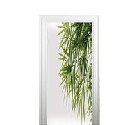 ASLKK Stickers Porte 3D Trompe Loeil Auto-adhésif Vinyle Papier Autocollant De PortePour Imperméable Mur Salon Chambre Peint Placard Bois Salle Bain Décoration -Feuilles De Bambou (77x200cm)