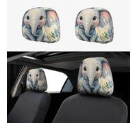 ASLKXOPEMG Lot de 2 housses d'appui-tête de voiture personnalisées pour appuie-tête de voiture, motif éléphant mignon, aquarelle, housses universelles pour appuie-tête de camion, VUS, la plupart des