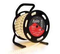 ASLO - Ruban LED 25m 7W sur Enrouleur - Guirlande Lumineuse Blanche 4000K - pour Intérieur Extérieur Façade Maison Evènement