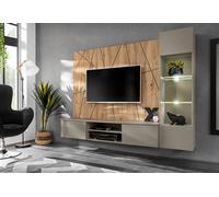 ASM Meuble TV suspendu en bois 200 cm + vitrine et panneau mural - Xari G - SGAS XR G