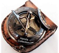 Asmara Boussole en Laiton Antique avec Bouton Poussoir Vintage et étui en Cuir