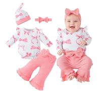 Asmea Prématuré Vetement Bebe Fille Naissance Ensemble Bébé Fille Tenue Saint-Valentin Bebe Cadeau Naissance Bébé Body à Noeud et Pantalon Évasé Prématuré Rose
