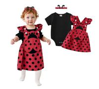 Asmea Vetement Bebe Fille Naissance Coccinelle Ensemble Bebe Fille Manches Courte à Volants Barboteuse Bebe Fille + Robe Bebe Fille Cadeau Naissance Fille Tenue Bebe Fille Body Bebe Fille 3-6 Mois