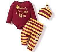 Asmea Vetement Bebe Garçon Ensemble Bebe Garçon Personnalisé Body Bébé + Pantalon Rayé + Chapeau Deguisement Harry Bebe Cadeau Naissance Garcon 3PCS Tenue Naissance Bebe Garcon 12-18 Mois Rouge