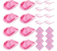ASMIZ Lot de 24 chapeaux de cowgirl en vrac pour femme, chapeau de cowgirl à plumes moelleuses avec bandana cachemire et lunettes de soleil en forme de cœur pour mariage, enterrement de vie de jeune