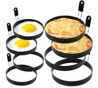 ASMIZ Lot de 8 moules à œufs en acier inoxydable - 4 pièces de 15 cm et 4 anneaux de 10 cm anti-adhésifs - Forme ronde à omelette - Pour œufs au plat, sandwichs, crêpes