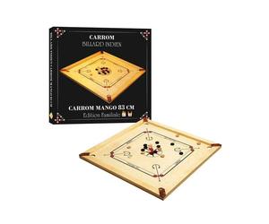 Asmodee Carrom Mango 83cm, Jeu de Billard Indien en Bois, 2-4 joueurs, dès 6 ans, avec palet 13g, pions (11 blancs, 11 noirs, 2 rouges), poudre 30g & règle multi