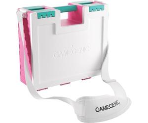Asmodee Gamegenic - Game Castle Pink White Teal - boîte de rangement transportable pour accessoires de jeux et cartes, rangement pour jeux de société avec bandoulière réglable, mallette tout-en-un