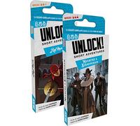 Asmodee - Unlock! Short Adventure - Jeu de Cartes Escape Game - 2 Enquêtes : Res Mask & Meurtre à Birmingham - Jeu de Société Dès 10 Ans - 1 à 6 Joueurs - Version Française - Space Cowboy