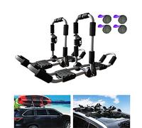 ASMSW 1 paire de barres de toit 4 en 1 pour kayak/surf/skis, barres de toit pliables et réglables en forme de J avec 4 sangles d'arrimage sur le toit de voiture, SUV, camion, noir, argenté