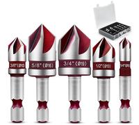 ASNOMY 5Pcs Foret à Métal Fraiser, 5 Flûte Fraise à Chanfreiner M2 HSS Foret Conique 82° Fraise à Noyer Forets Fraise à Ébavurer, 6/10/13/16/19mm Outil de Vis pour DIY Bois Métal PVC