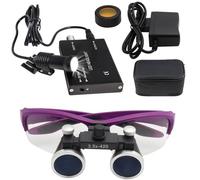 ASnwpaK Loupe Binoculaire Dentaire Ultra-LéGèRe, Grossissement 2,5X/3,5X, avec Lampe Frontale LED 5 W, Distance Interpupillaire Et Luminosité RéGlables, pour Dentisterie Et Laboratoire.,Purple-2.5X