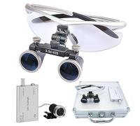 ASnwpaK Loupe Dentaire Binoculaire Ultra-LéGèRe 2,5X/3,5X + éClairage LED 5W, avec Luminosité Et Distance Interpupillaire RéGlables, pour Dentisterie, Bijouterie Et Laboratoire.,Silver-2.5X