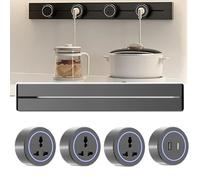 ASnwpaK Multiprise Murale, Rail 8000W + Prise Universelle Amovible Trois Trous/USB + Type C, avec LumièRe LED Douce, pour Cuisine, Bureau,Grey-40cm