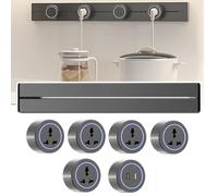 ASnwpaK Multiprise Murale, Rail 8000W + Prise Universelle Amovible Trois Trous/USB + Type C, avec LumièRe LED Douce, pour Cuisine, Bureau,Grey-75cm