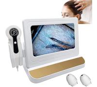 ASnwpaK Testeur De Cuir Chevelu, Analyseur De Follicules Pileux avec 2 Sondes (50x/200x) + éCran 11" HD LCD, 1000W Pixels, pour Salon De Coiffure, Testeur De Follicules/Calpes,Gold