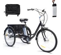 ASnwpaK Tricycle éLectrique Adulte 24″, VéLo à Trois Roues pour Seniors, Batterie Amovible 36V 12Ah, Autonomie 35 Km | Charge Utile 150 Kg | Double Freins, avec Valise Trolley, Courses, Plage,Black