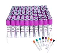 ASnwpaK Tubes De PréLèVement Sanguin Vacutainer 100 PièCes (2ml/3ml/5ml/10ml), Tubes De PréLèVement Sanguin en Verre EDTA K2, avec Bouchon à Vis | Codage D'éTiquette, pour Laboratoire,2ml