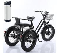 ASnwpaK VéLo éLectrique Adulte 20″, VTT à Gros Pneus, Autonomie : 35 Km, avec Batterie Amovible + SièGe ArrièRe, Panier à PéDales Tricycle