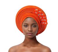 ASO Oke Headwraps Béret avec nœud pour voiture, turban pour mariage, fête, fait à la main, élégant, à porter dans un produit, Orange, taille unique