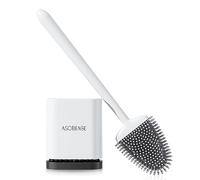 ASOBEAGE Brosse de Toilette, Brosse WC en Silicone avec Poils Flexibles, Brosse WC avec Support à séchage Rapide pour Salle de Bain, Blanc