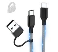 Asobilor Câble de charge pour casque de jeu 2 en 1 USB-A/Type-C vers USB-C de 2 m compatible avec Turtle Beach Stealth 600 Gen 2 et Stealth 700 Gen 2, cordon de rechange à charge rapide
