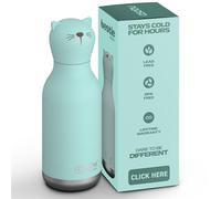 ASOBU Bestie Bottle - Bouteille d'eau isotherme en acier inoxydable avec tête d'animal douce détachable, boisson amusante pour enfants et adolescents avec paille réutilisable flexible de 16 oz (chat)