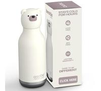 asobu Bestie Bouteille d'eau isotherme en acier inoxydable avec tête d'animal douce amovible pour enfants et garçons avec paille flexible réutilisable 40 ml (ours)