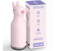 asobu Bestie Bouteille isotherme en acier inoxydable avec tête en forme d'animal souple amovible pour enfants et adolescents avec paille flexible réutilisable de 473,6 g (lapin)