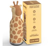 asobu Bestie Bouteille d'eau isotherme en acier inoxydable avec tête d'animal souple amovible pour enfants et adolescents 40 ml avec paille flexible réutilisable (girafe)