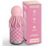 asobu Bestie Bouteille d'eau isotherme en acier inoxydable avec tête d'animal souple amovible pour enfants et adolescents avec paille flexible réutilisable 473,6 g (rose méduse rose)