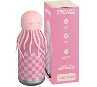 asobu Bestie Bouteille d'eau isotherme en acier inoxydable avec tête d'animal souple amovible pour enfants et adolescents avec paille flexible réutilisable 473,6 g (rose méduse rose)