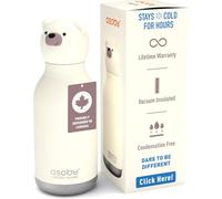 ASOBU Bestie Gourde isotherme en acier inoxydable pour enfant, avec paille, 420 ml, avec tête de Père Noël, anti-fuite et sans BPA