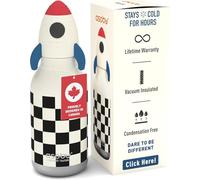 asobu Bestie Rocket Checker Bouteille avec paille anti-fuite en acier inoxydable pour enfants 500 ml