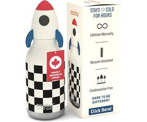 asobu Bestie Rocket Checker Bouteille avec paille anti-fuite en acier inoxydable pour enfants 500 ml