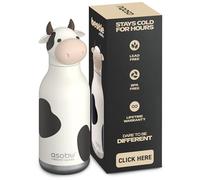Asobu Bestie Vache Bouteille d'eau isotherme en acier inoxydable avec paille, 460 ml