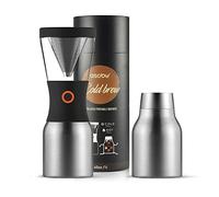 Asobu Coldbrew Cafetière portable à froid avec une carafe en acier de 40 onces avec un isolant en cuivre. (Silver)
