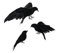 Asodomo Lot de 3 corbeaux à plumes noires pour décoration d'intérieur et d'extérieur