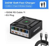ASOMETECH Chargeur GaN 260W, affichage numérique, USB Type-C 140W PD3.1 PPS, pour PC, tablette, téléphone ¿ Prise EU avec câble 100W