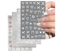 ASOMI 4 autocollants coeur arcs autocollants pour nail art, autocollants de conception d'ongles avec nœud papillon pour fournitures de nail art, autocollants pour ongles pour femmes