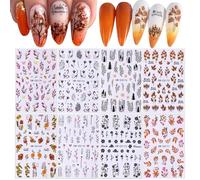 ASOMI 8 feuilles feuilles d'automne autocollants pour ongles 3D feuilles noires fleurs amour feuilles d'automne autocollants pour ongles auto-adhésifs