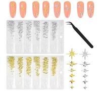 ASOMI Lot de 400 breloques pour ongles en forme d'étoile avec pince à épiler, breloques pour ongles en forme d'étoile en or et argent, décorations d'ongles, kit de manucure pour femme